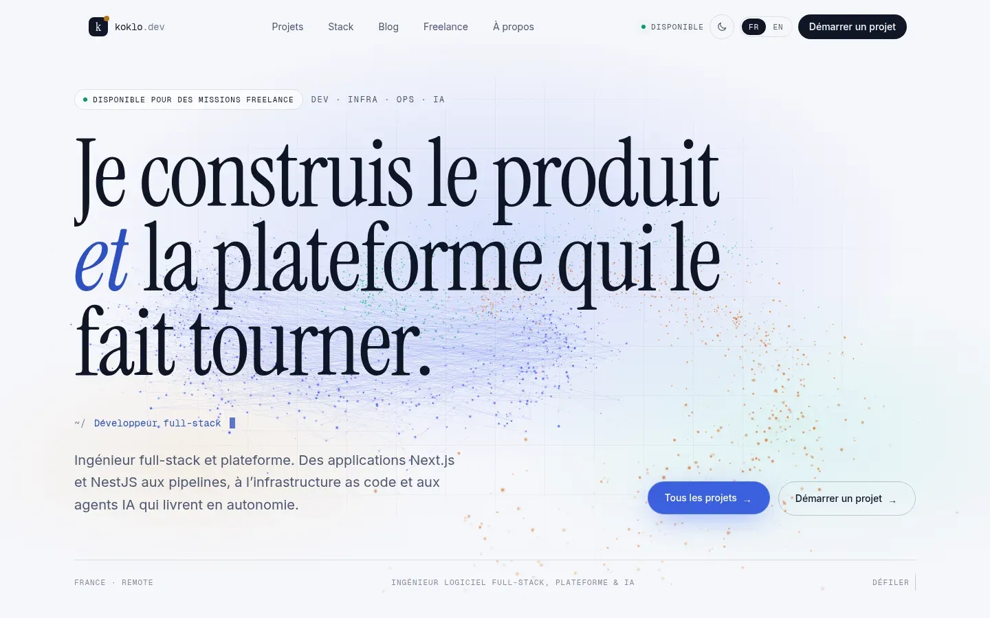 Page d’accueil de koklo.dev en thème clair