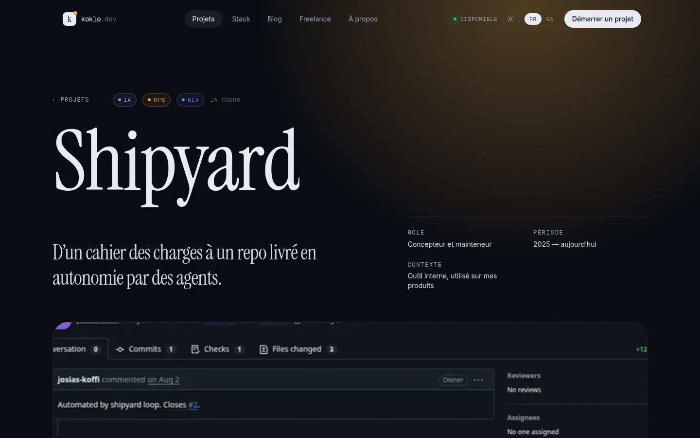 Page publique du projet Shipyard