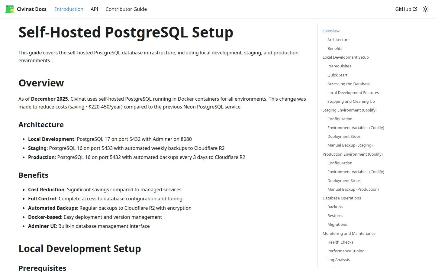 Page « Self-Hosted PostgreSQL Setup » de la documentation Civinat