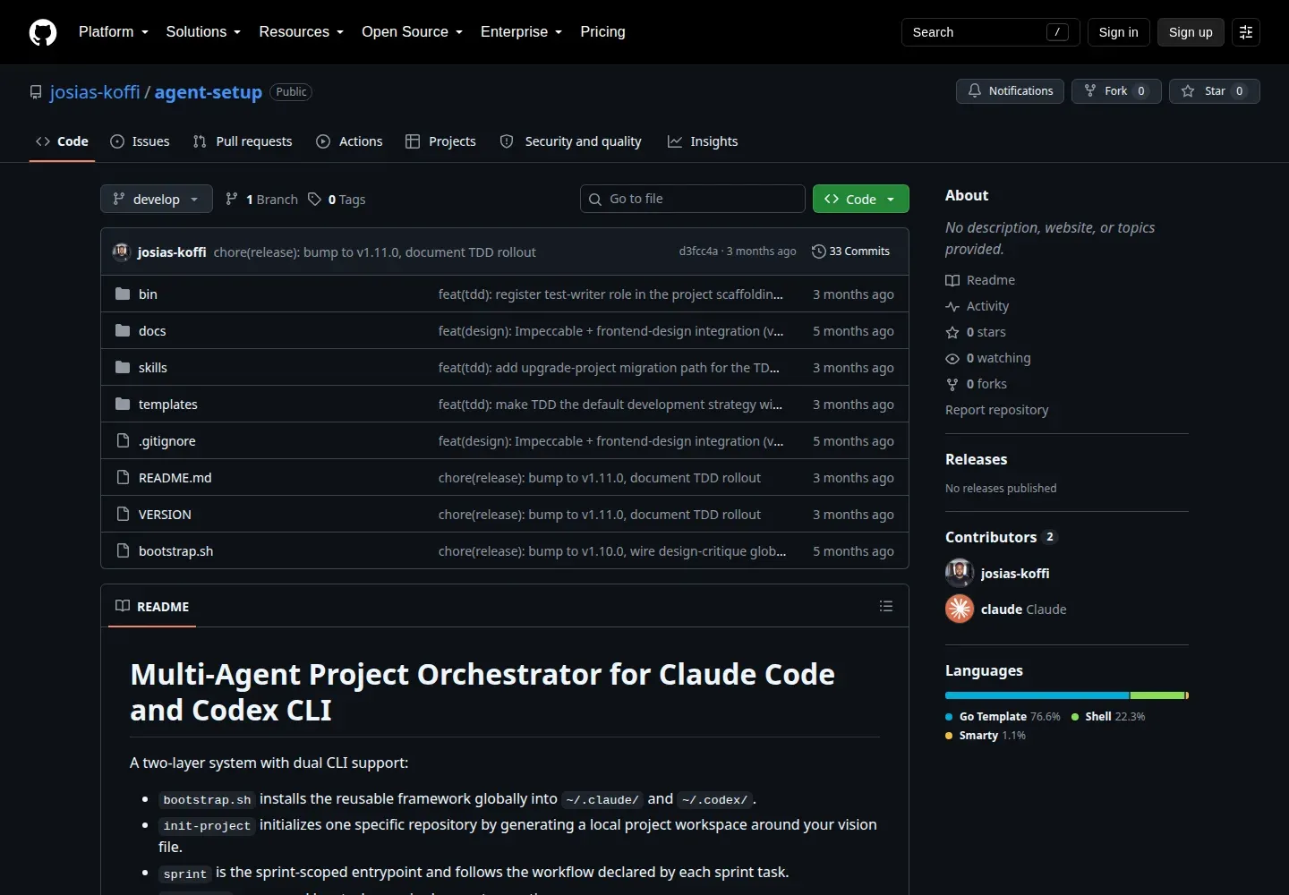 Page GitHub du dépôt agent-setup